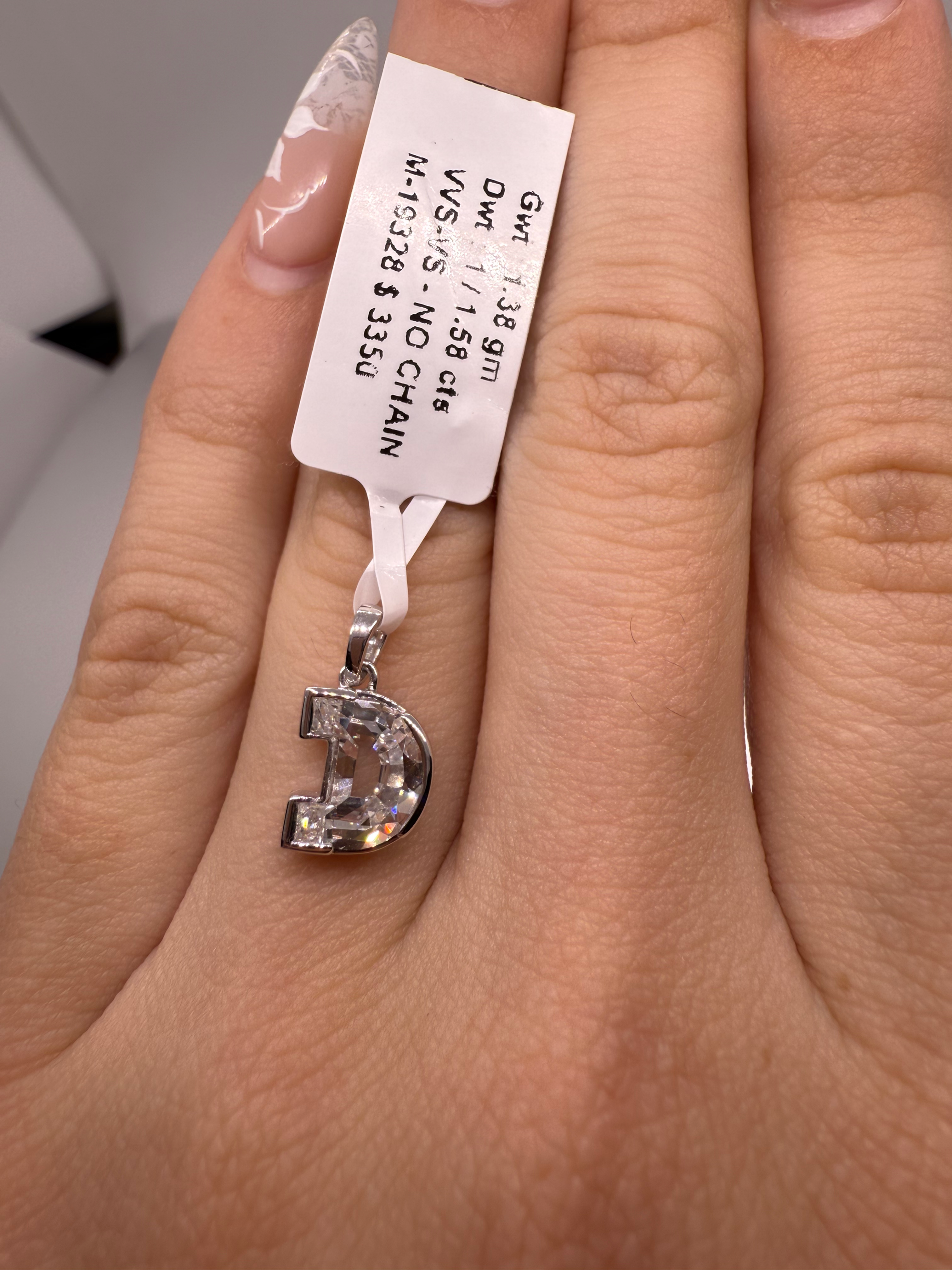 1.58 carat D shaped lab grown diamond pendant 14k white gold 
