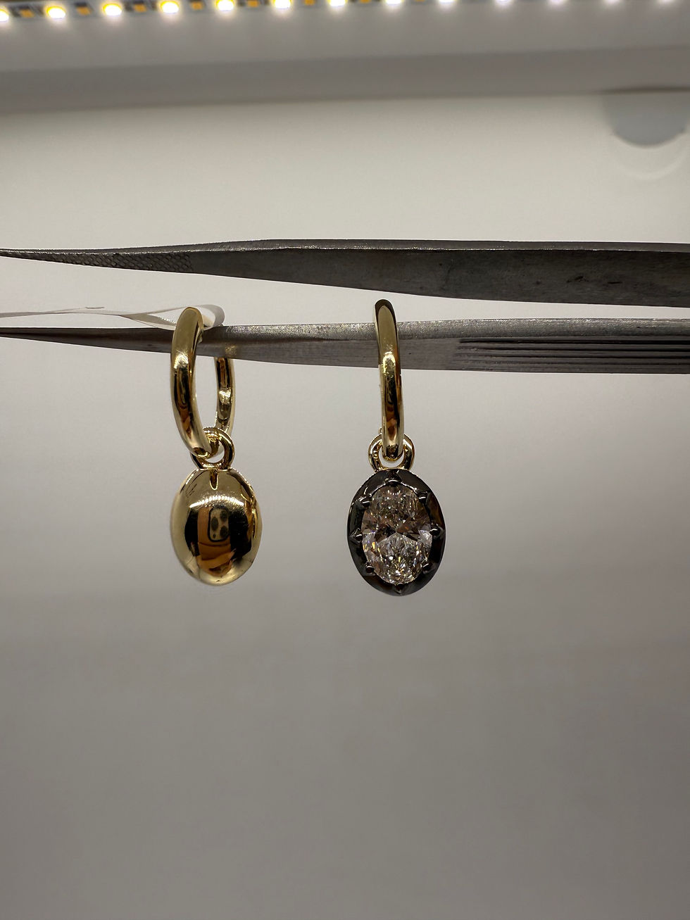 Thumbnail: 2.04 CTW D VS1 oval hoop drop earrings black rhodium Georgian style 