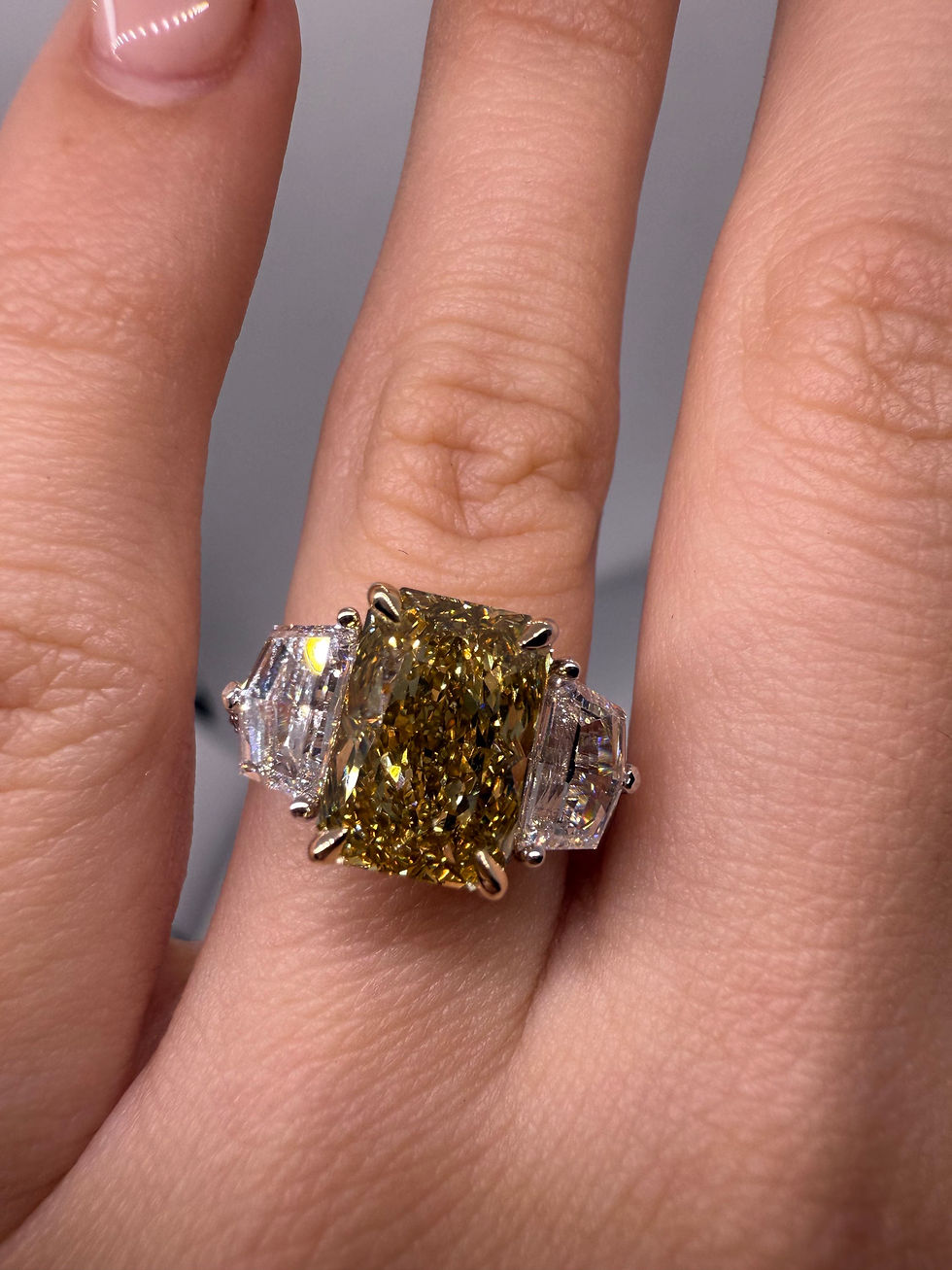 Thumbnail: 4.01 carat fancy intense yellow VS1 radiant lab diamond with Cadillac cut sides