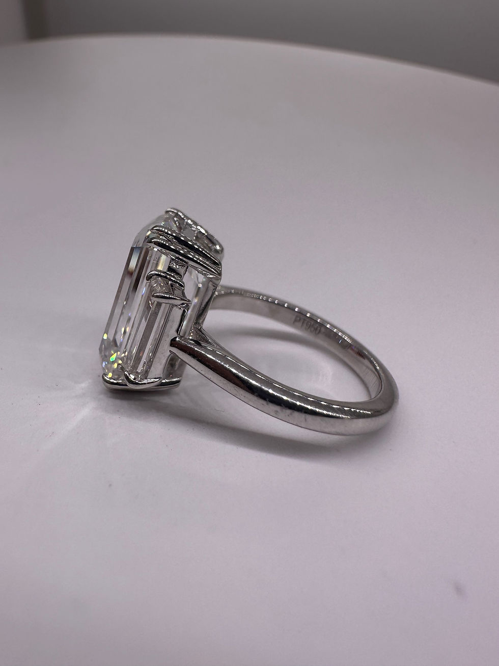 Thumbnail: 7.19 carat E VVS2 emerald cut lab grown diamond three stone ring 