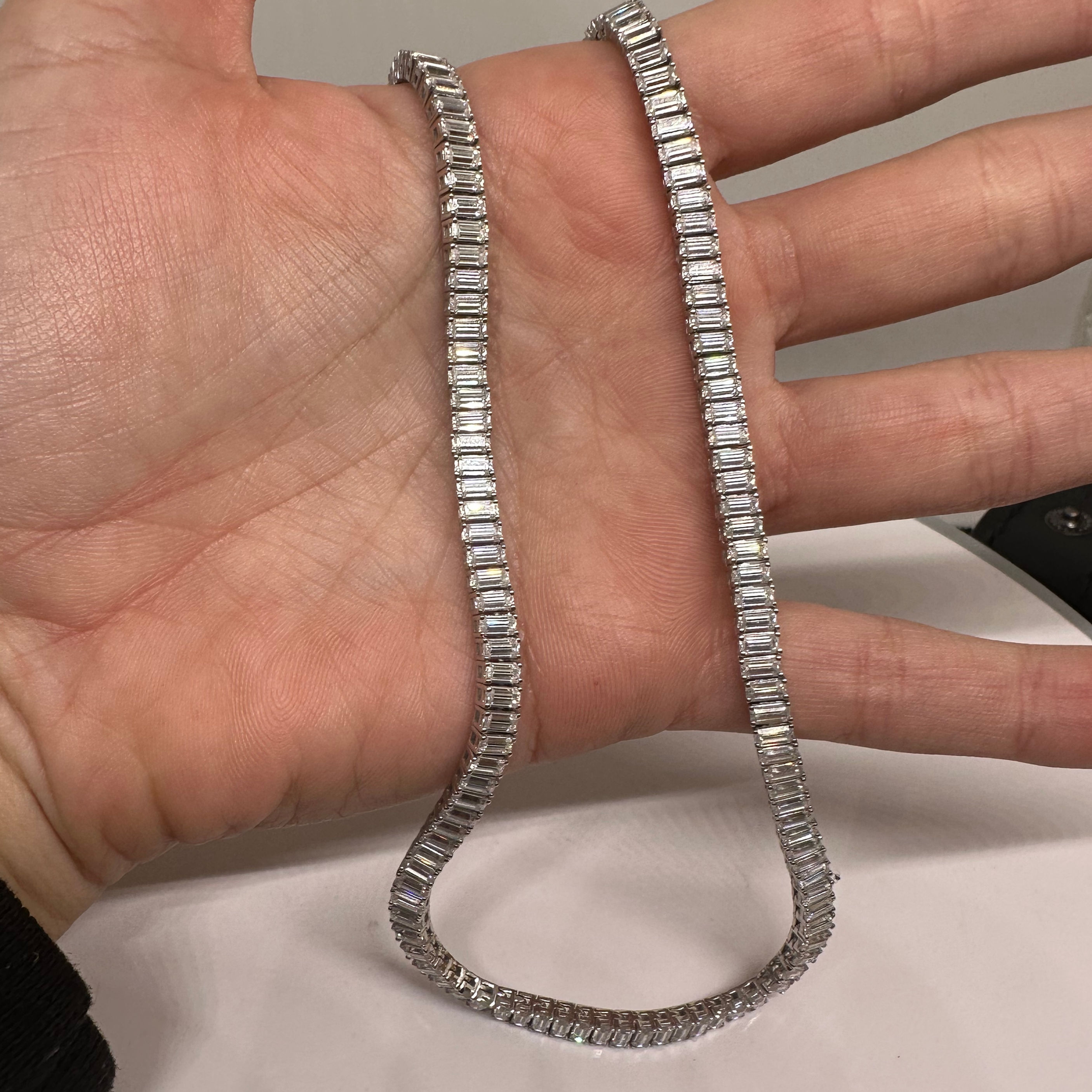 33.4 CTW emerald cut moissanite tennis necklace