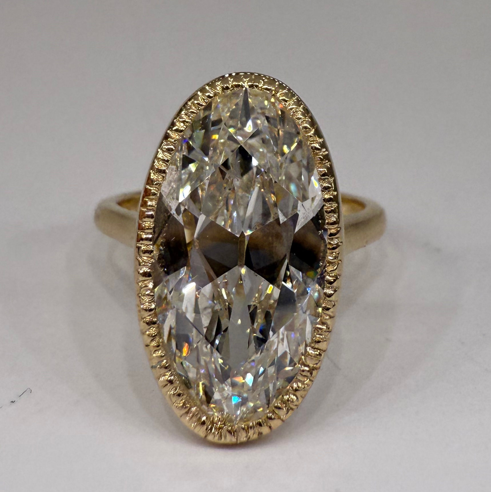 5.72 carat F VS1 antique moval lab diamond bezel solitaire