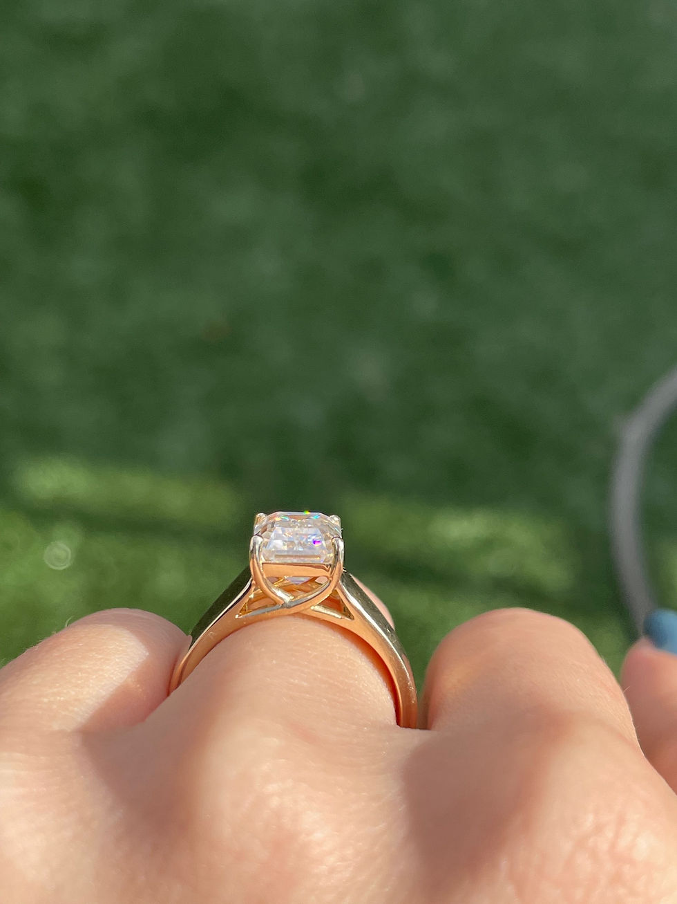 Thumbnail: 3.5 carat emerald cut moissanite wide band trellis style 14k 