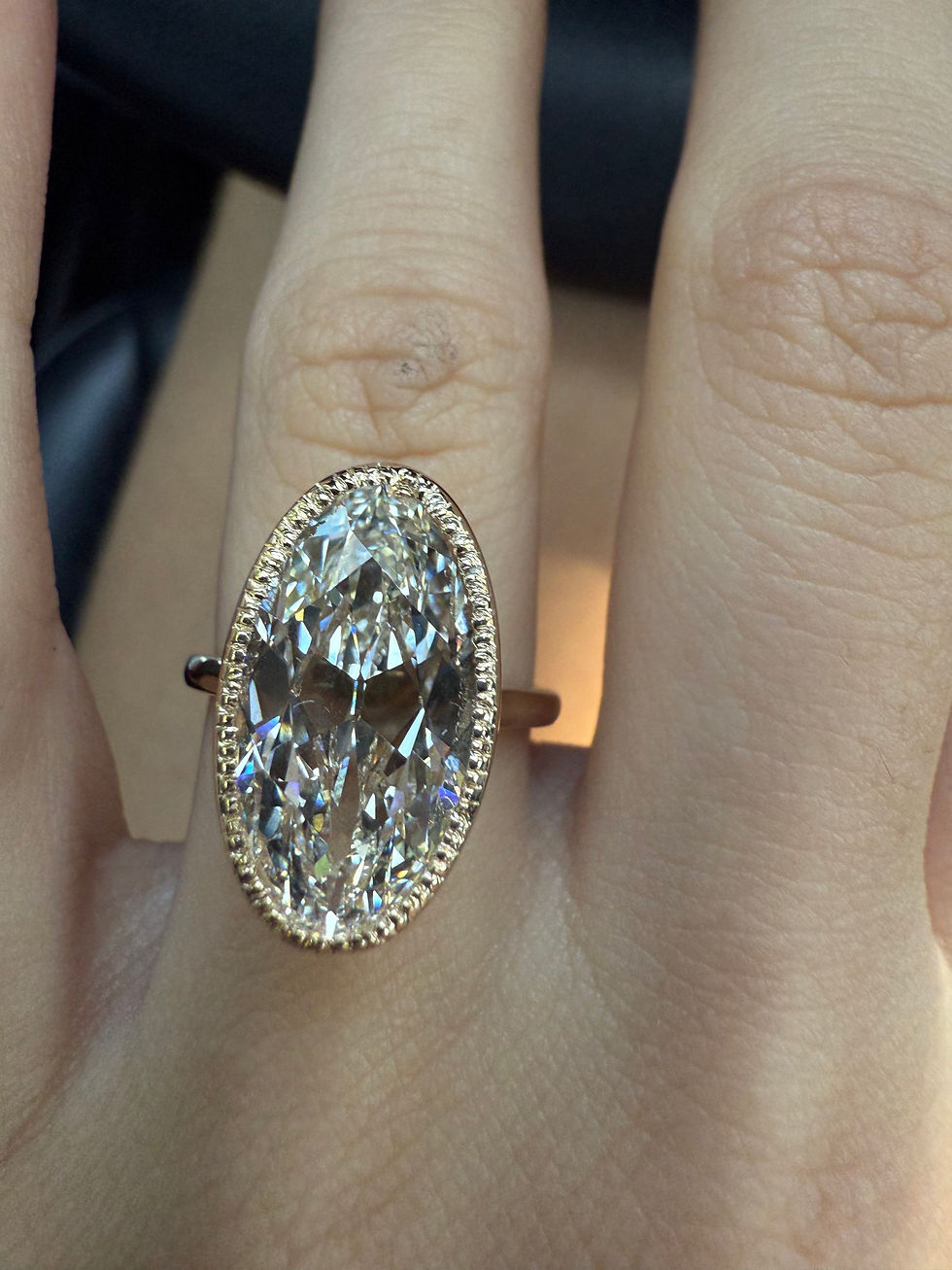 Thumbnail: 5.72 carat F VS1 antique moval lab diamond bezel solitaire 