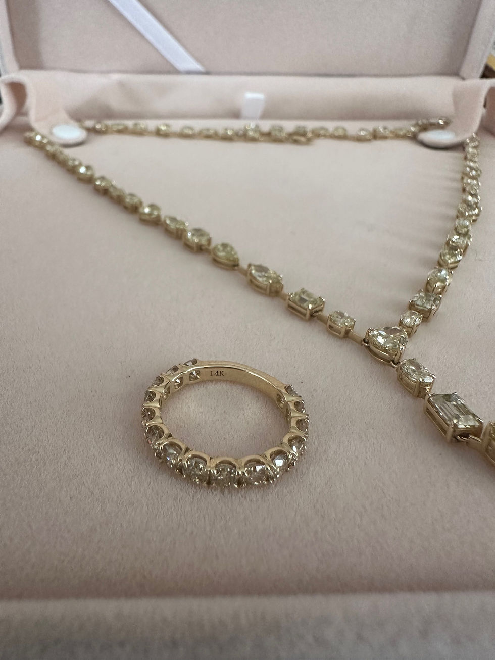 Thumbnail: Yellow cushion cut moissanite 3/4 eternity band 