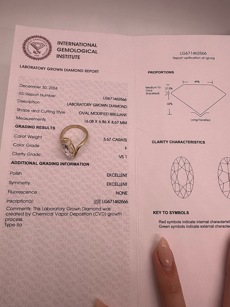 Thumbnail: 3.67 carat F VS1 antique moval cut lab diamond bypass ring 