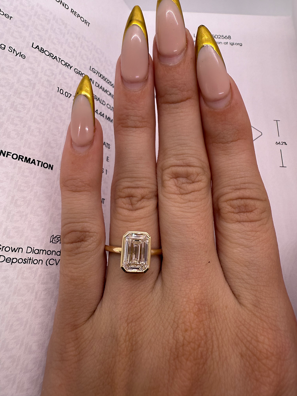 Thumbnail: 3.09 carat E VS1 emerald cut lab diamond bezel solitairee 