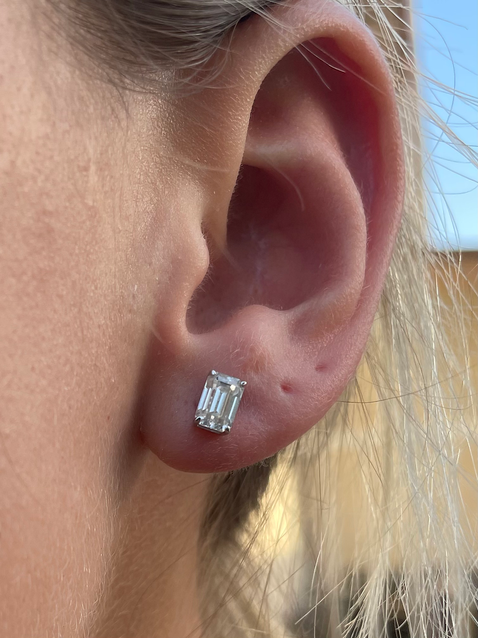 Thumbnail: Emerald cut earrings 1 CTW studs 