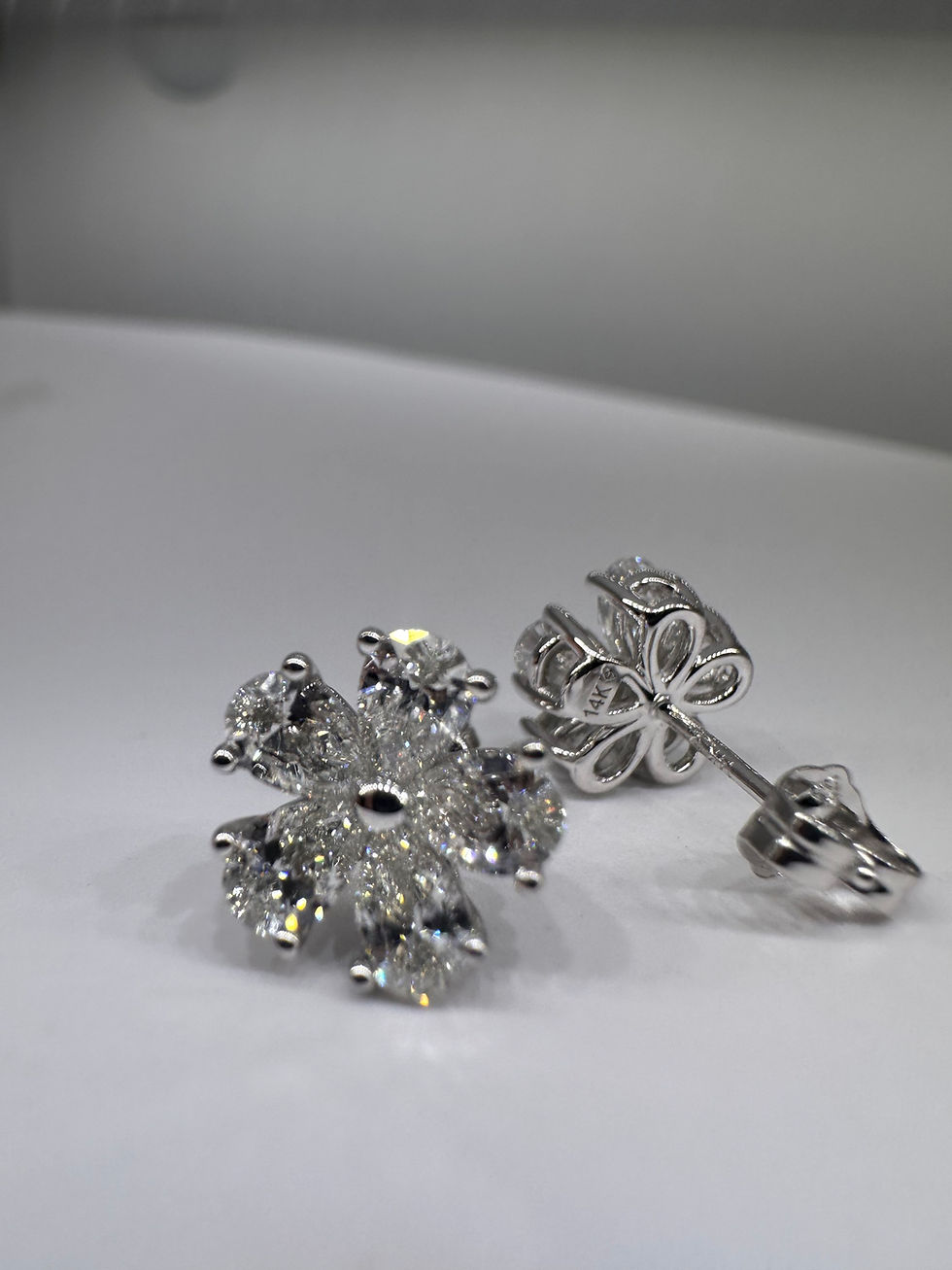 Thumbnail: 2 CTW pear diamond flower stud earrings 