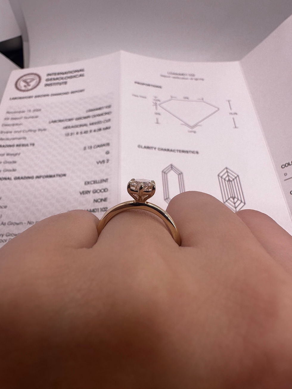 Thumbnail: 2.13 carat G VVS2 hexagon lab diamond solitaire 