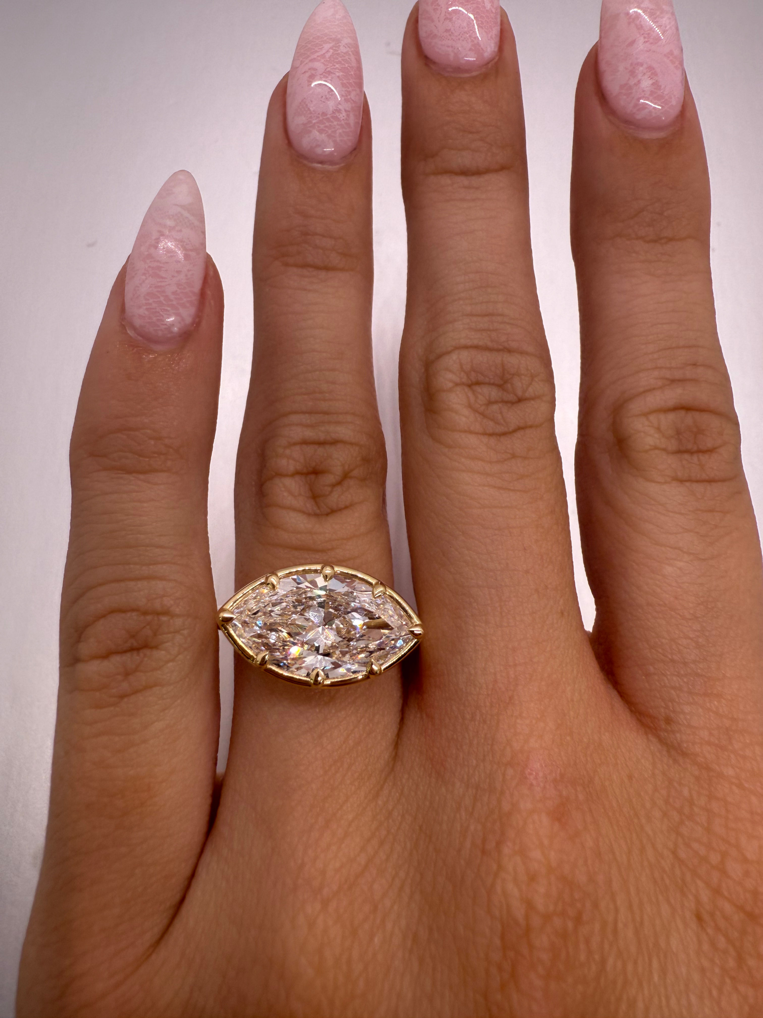 4.01 carat E VS1 marquise lab diamond solitaire east west bezel with prongs 