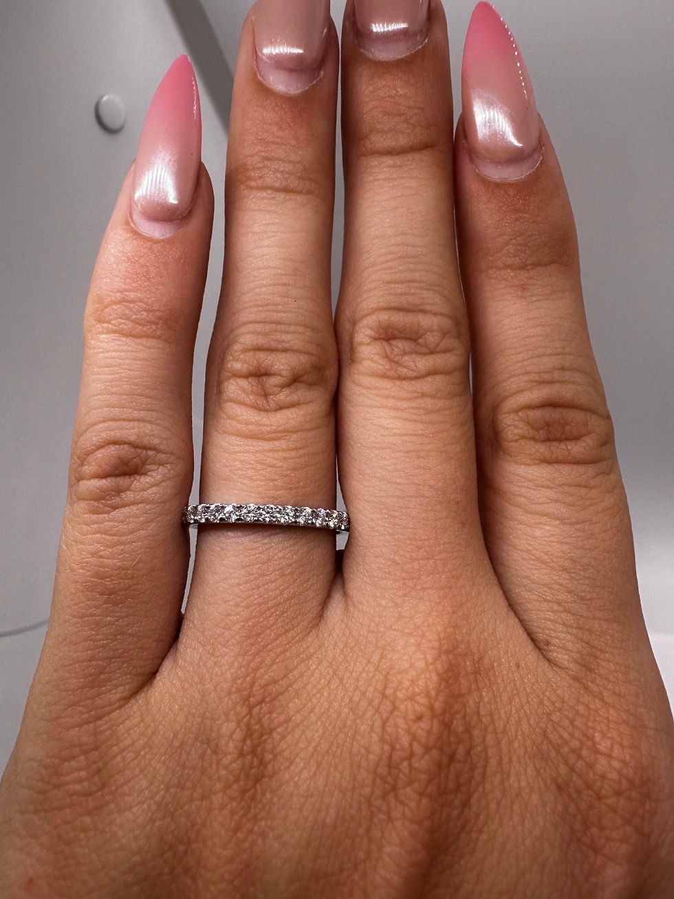 Thumbnail: 2mm wide round moissanite pave wedding band 