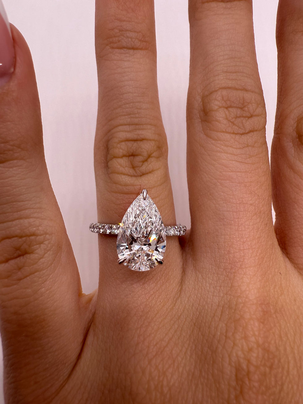 Thumbnail: 3.00 carat E VS1 pear lab diamond on a pavé band 
