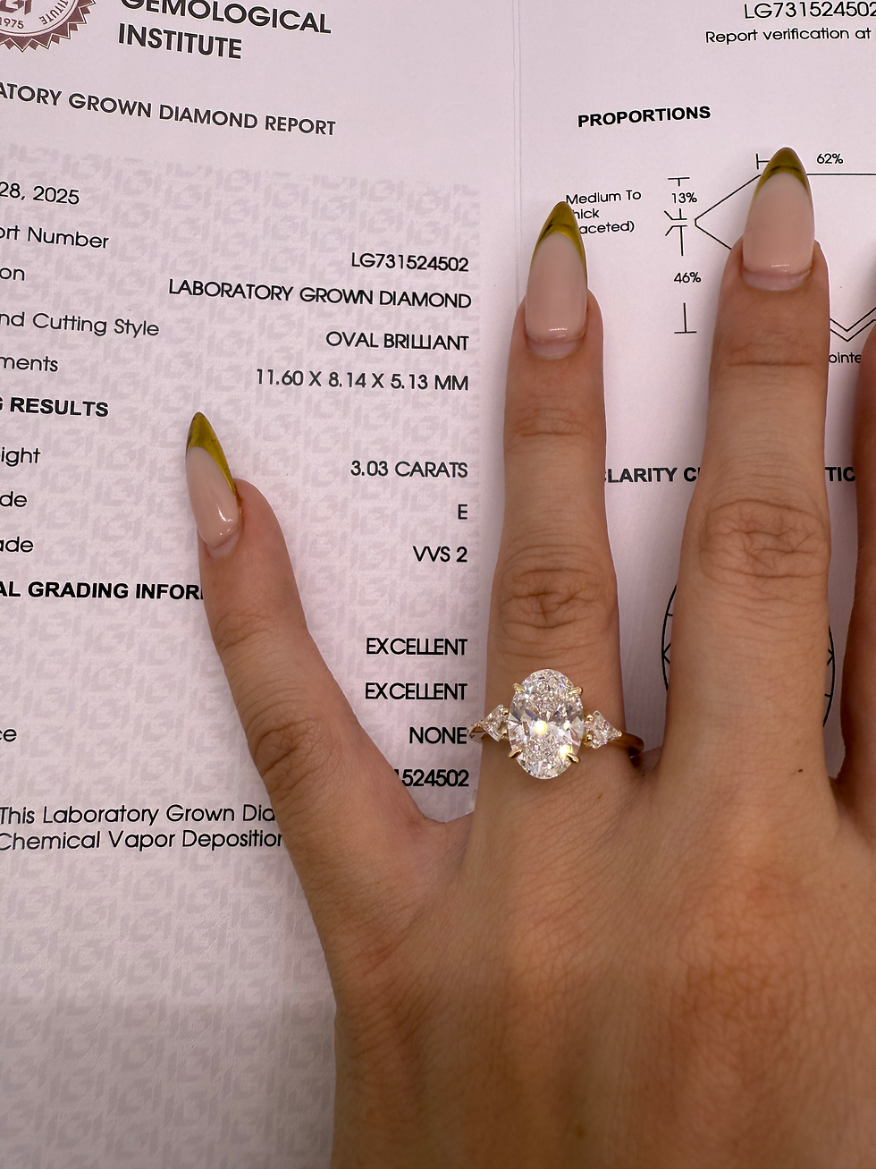 Thumbnail: 3.03 carat E VVS2 oval lab diamond center stone with kite side diamonds 