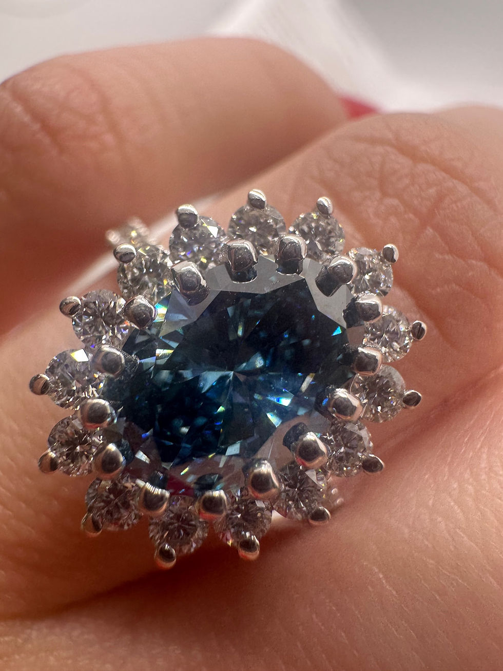 Thumbnail: 3.00 CTW blue oval lab diamond halo ring 