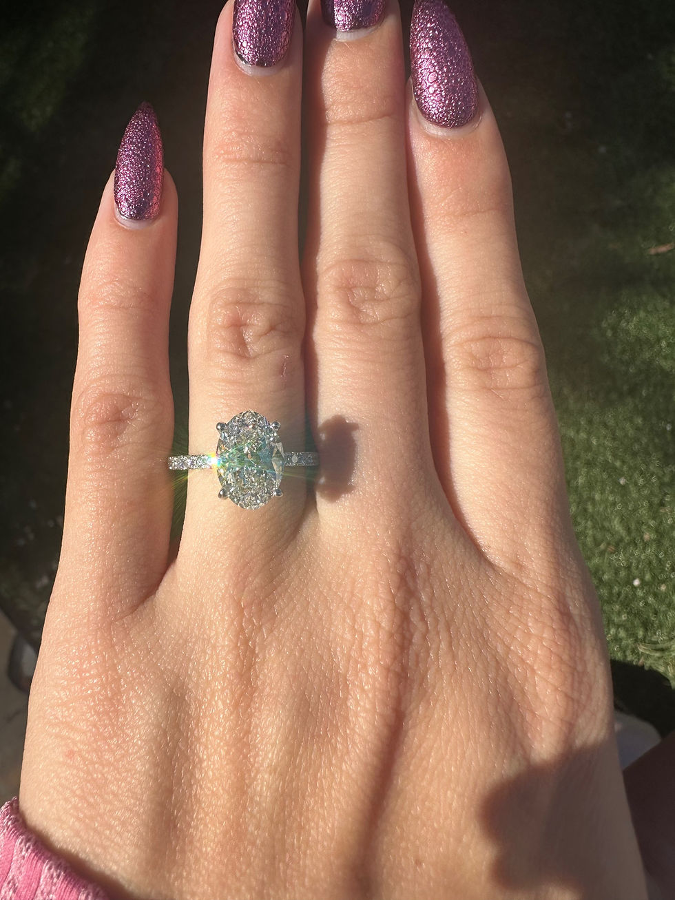 Thumbnail: 2.56 carat F VS1 oval lab diamond on a pavé band 14k white gold 