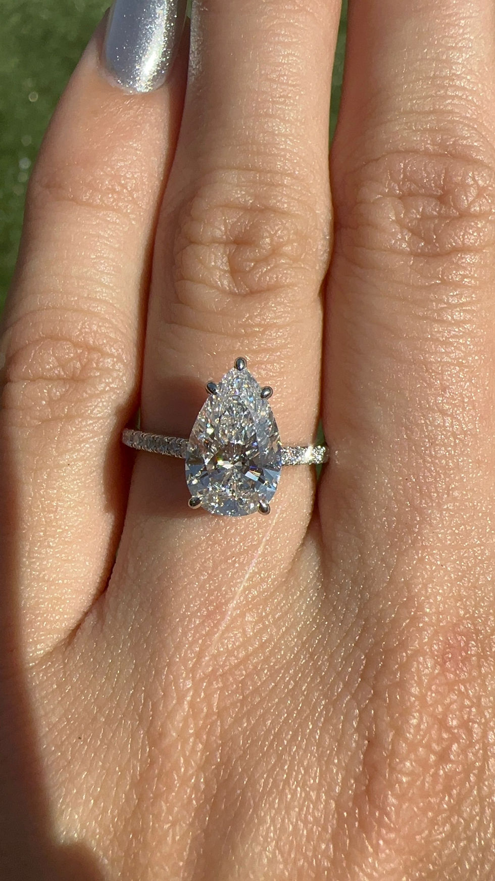 Thumbnail: 2.03 E VS2 pear lab grown diamond on a pavé band 