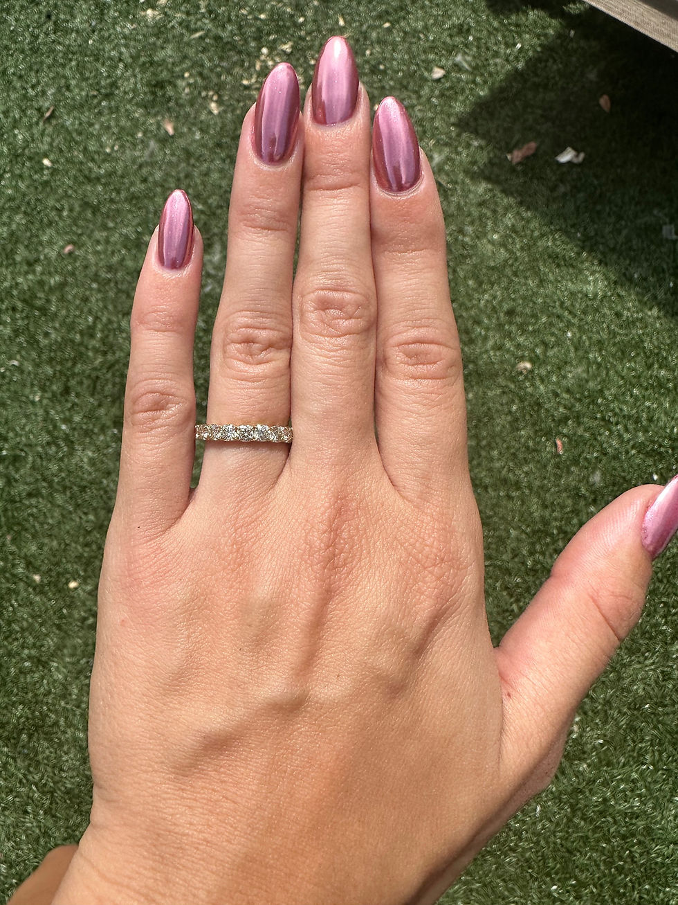 Thumbnail: Yellow cushion cut moissanite 3/4 eternity band 
