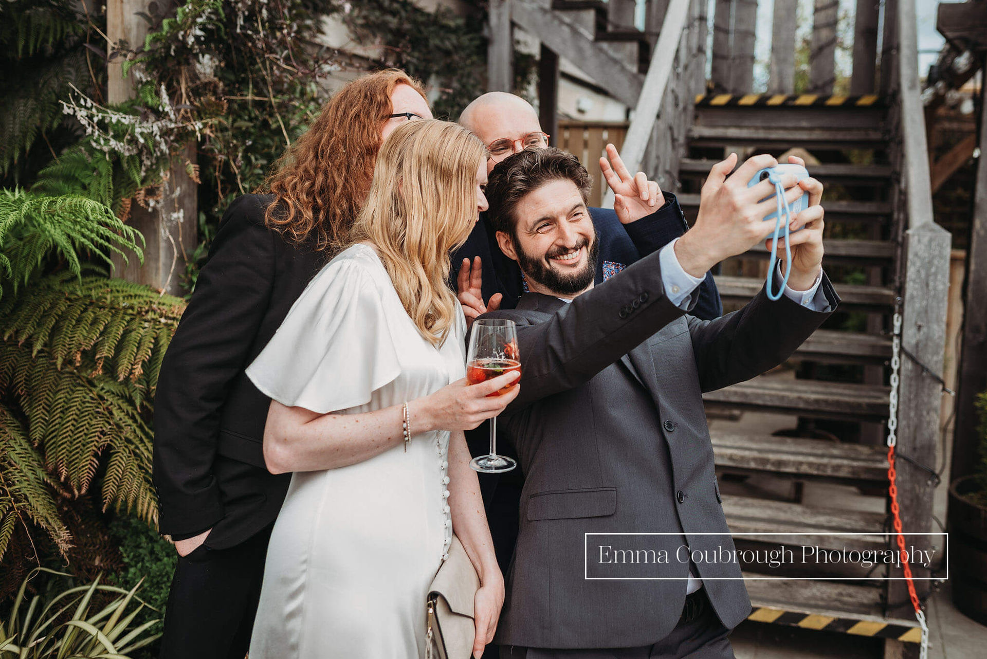 Bride and friends posing for selfie