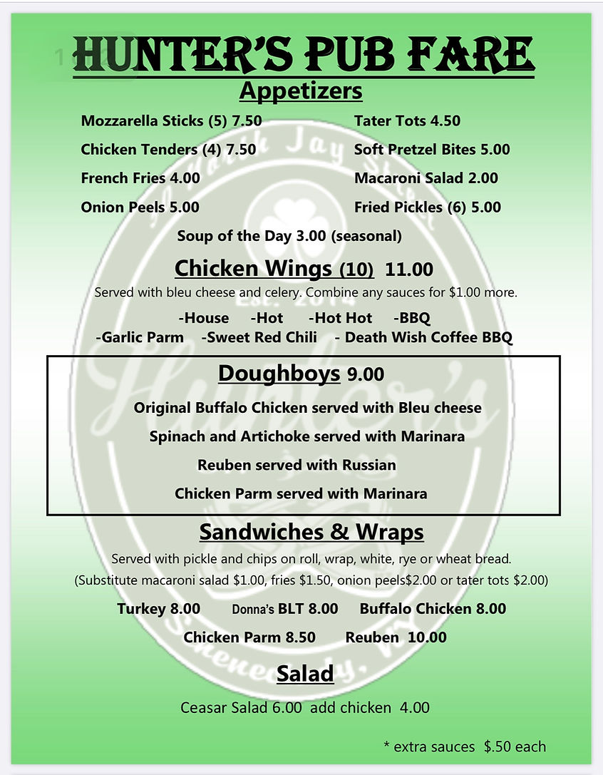 MENU | Hunter’s on Jay