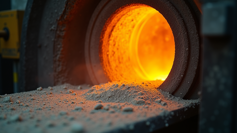 Close-up view of refractory castable being applied inside an industrial furnace
