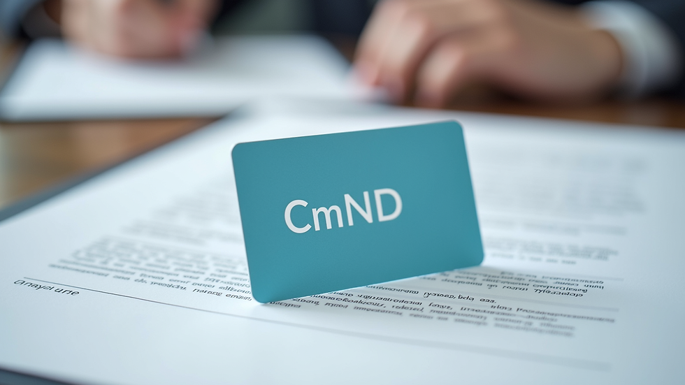 Close-up view of a CMND card placed on a financial contract document