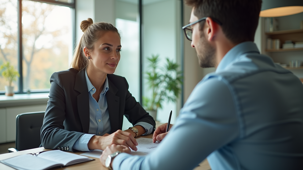 Close-up view of a financial advisor discussing loan options with a client