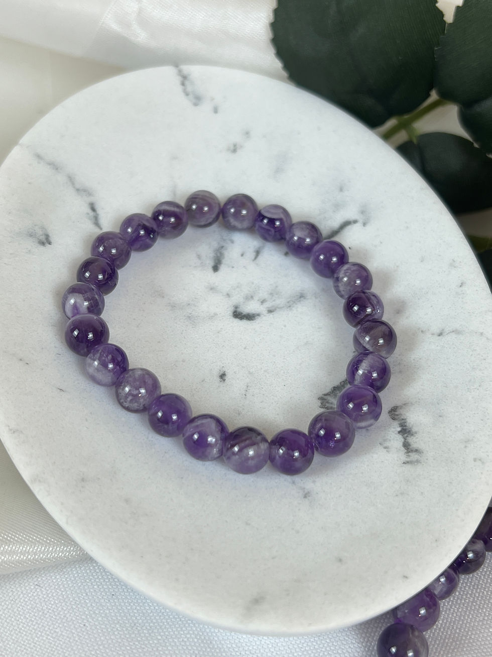 Thumbnail: Handmade Natural Polished Purple Agate Gemstone Bracelet made from Round Beads