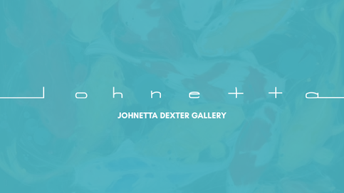 Johnetta Dexter Gallery logo with minimalist white typography over a textured abstract blue background.
