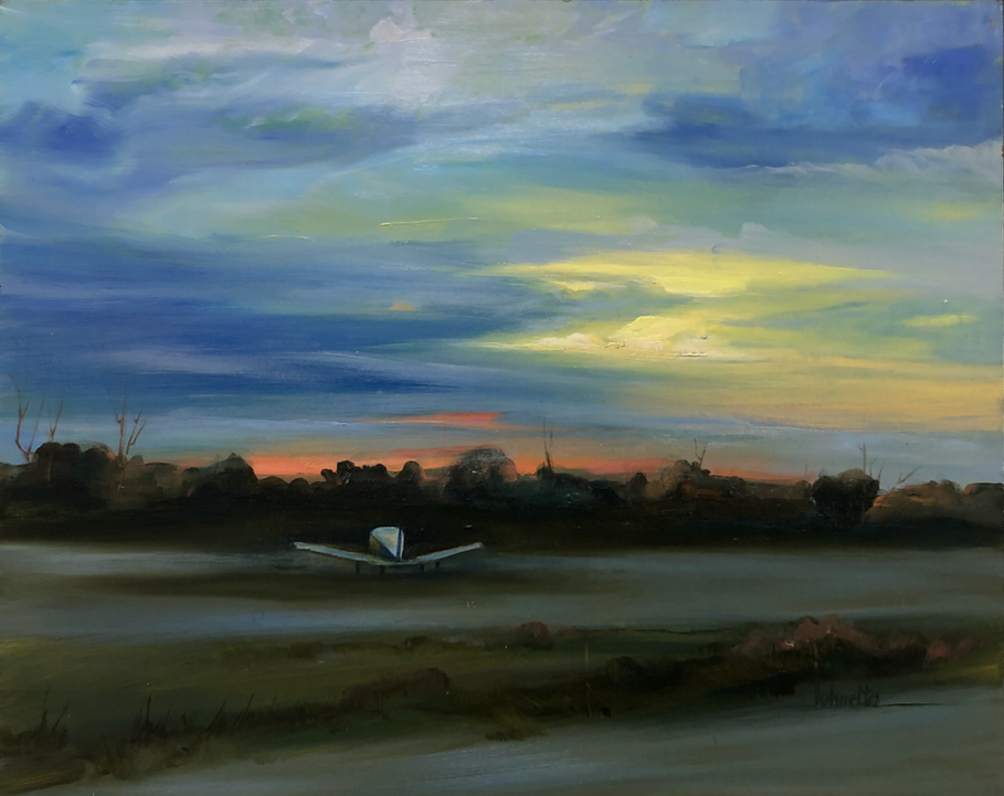 Romantic Flight 
12" x 16" 
oil on canvas 

Giclées and prints available. 
Please inquire for price. 

johnettadexter.com

Internationally collected visual artist Johnetta Dexter exhibits in Bentonville, Arkansas, and Birmingham, Alabama. Her work, inspired by raw moments, reflects emotional depth and human connection. 