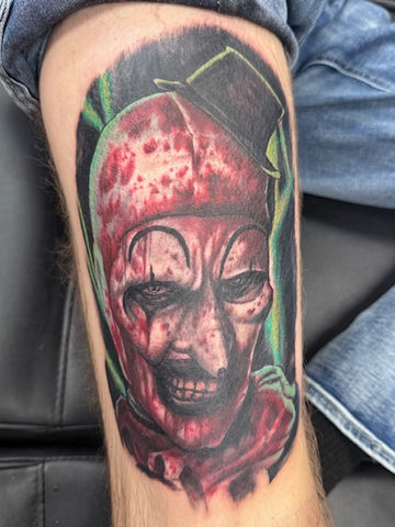 Color tattoo, Terrifier tattoo, realism tattoo, horror tattoo