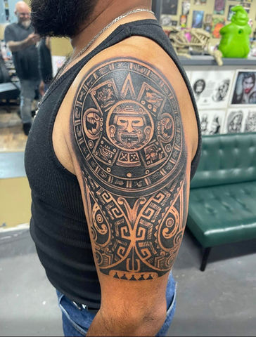 Black & grey tattoo, tribal tattoo, Aztec Tattoo