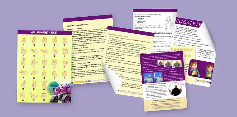 A vibrant ASL Alphabet Chart and four beautifully designed educational pages—filled with signing tips, beginner basics, and visual guides—to inspire and support your signing journey from the very first handshape. An irresistible resource for families, educators, and ASL beginners alike.