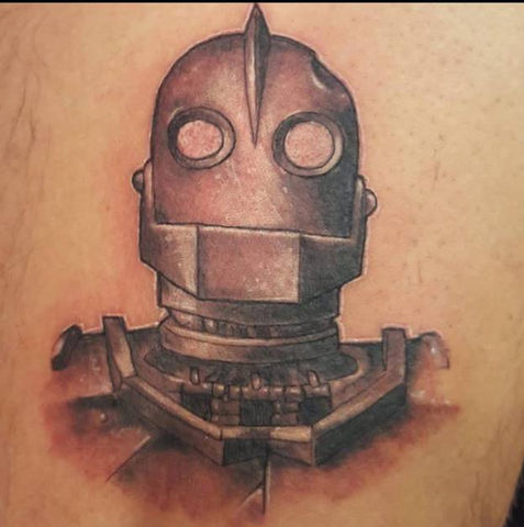 Black & grey tattoo, pop culture tattoo, robot tattoo