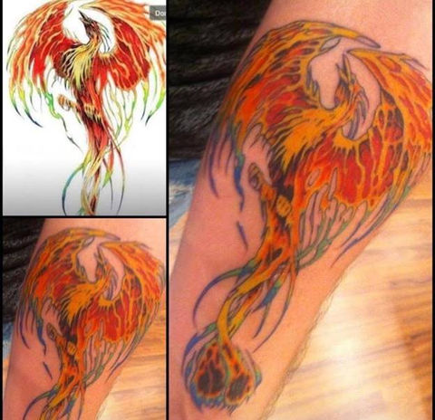 Color tattoo, phoenix tattoo