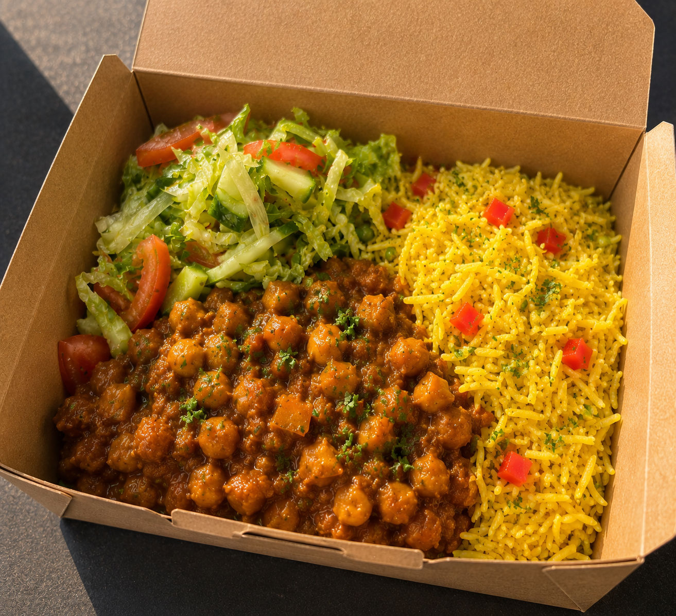 Coconut chickpea curry meal 
