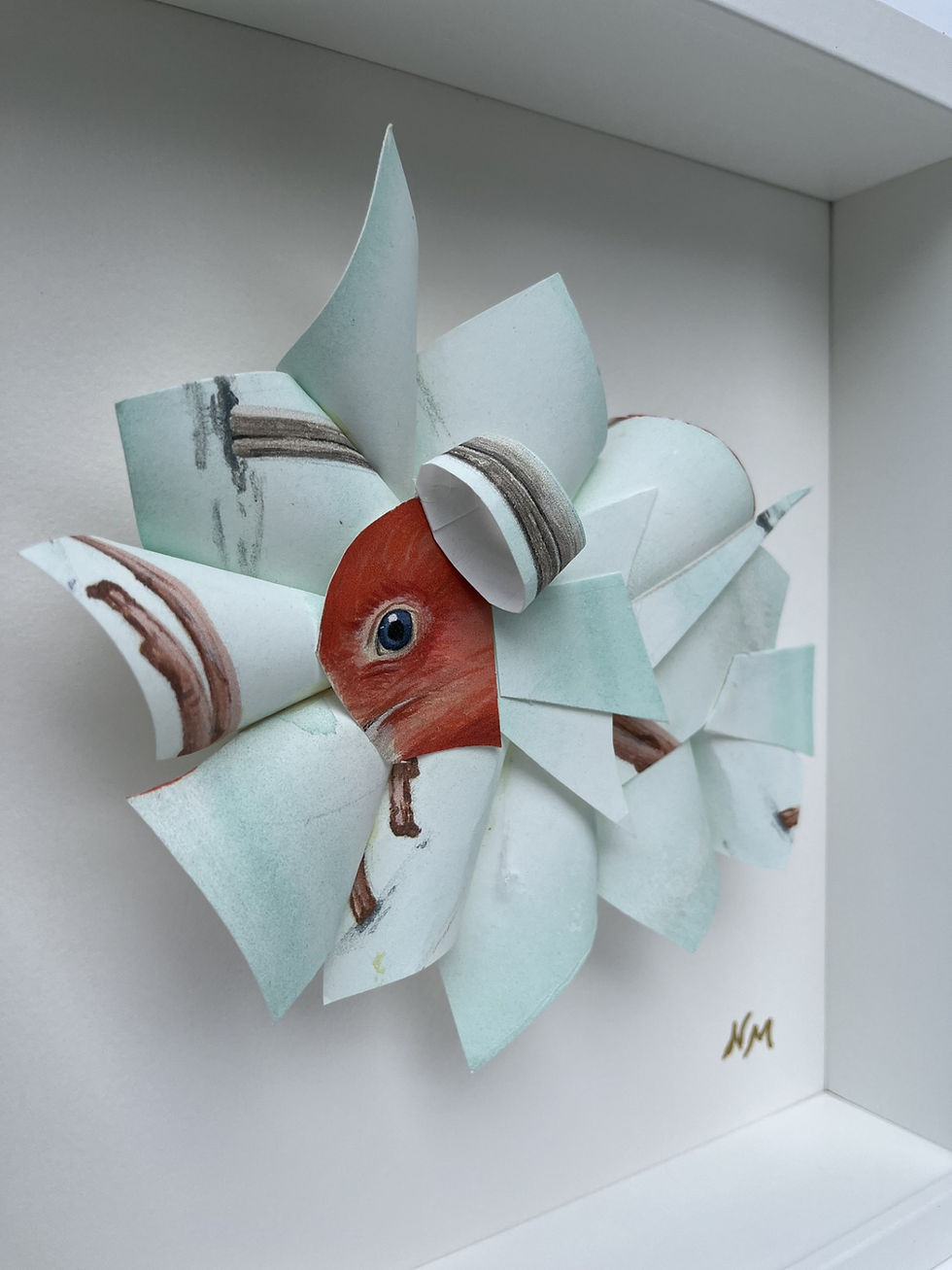 Thumbnail: Handcrafted 3D red ibis wall sculpture from repurposed luxury wallpaper, ideal for stylish and sustainable décor.