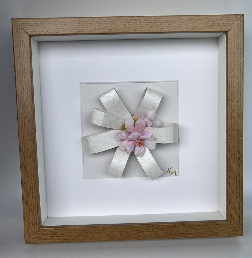 Thumbnail: Framed 3D wall art made from sustainable wallpaper and silk flowers. A sculptural floral piece for modern interiors, hotels.