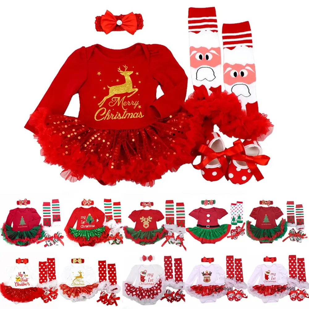 My 1st Christmas Baby Girls Romper 4Pcs Christmas's Baby Gifts
