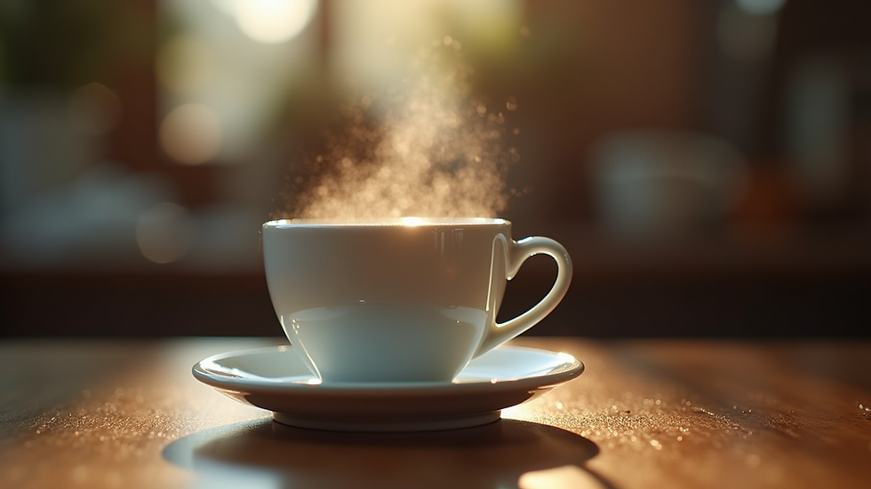 Vista frontal de cámara enfocando taza de café artesanal