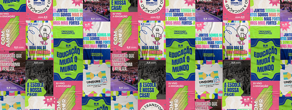 Painel de lambe-lambes coloridos com identidade visual do Seminário Crescendo Juntos 2025