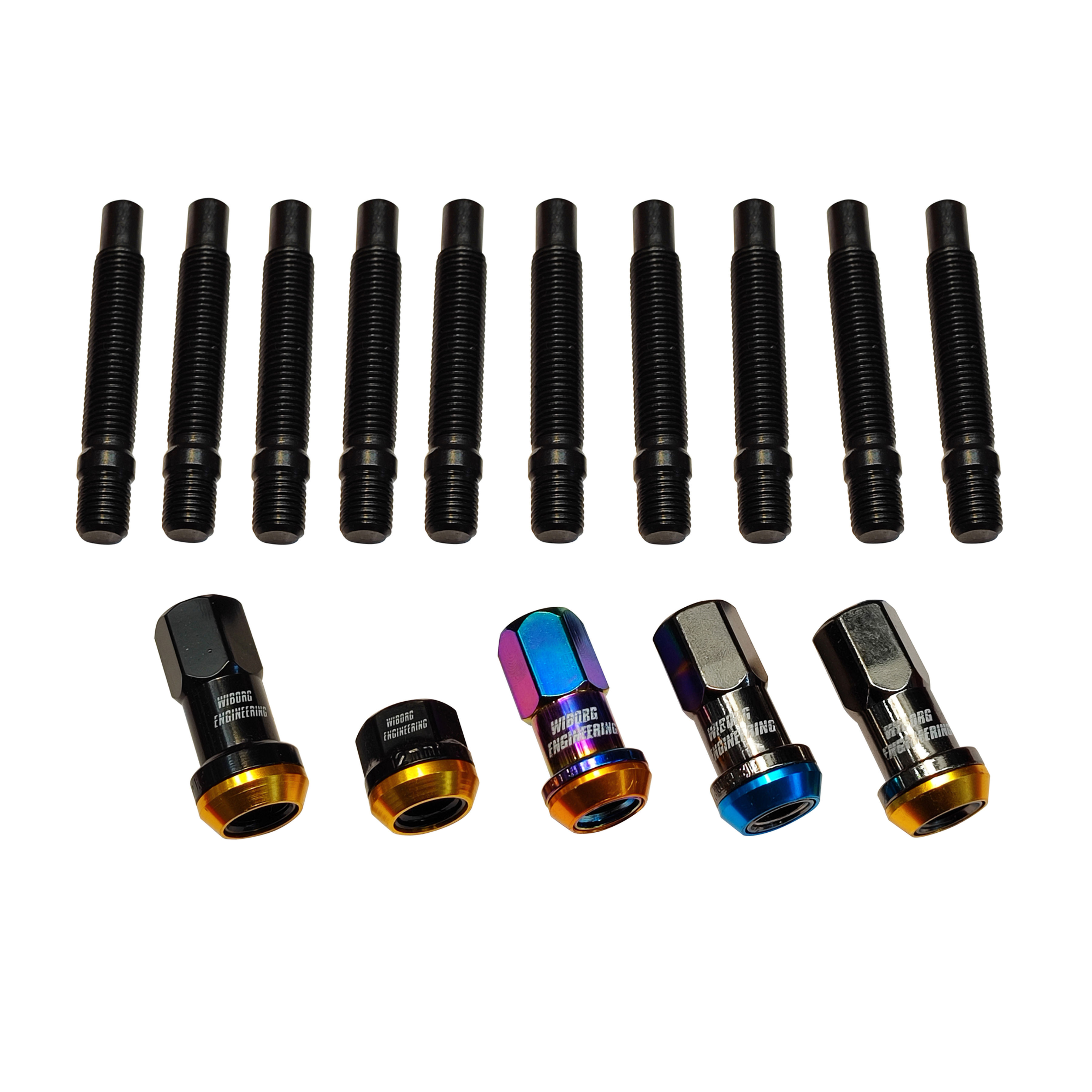 M12x1.5mm BMW stud 82 mm including racing nuts (10x studs/nuts)