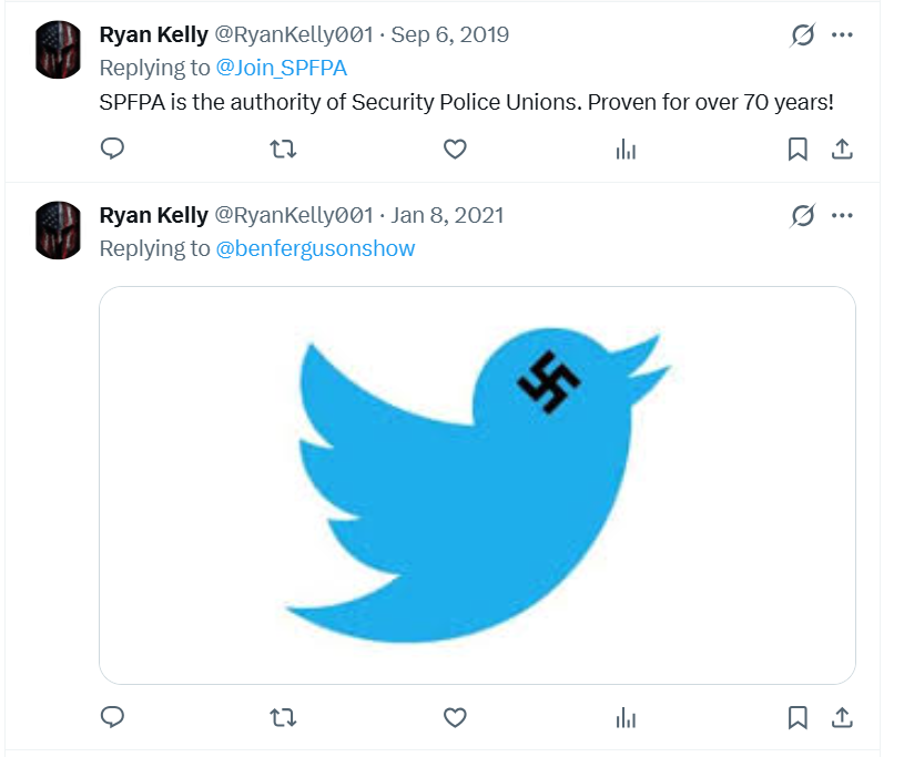 SPFPA Region 3 VP Ryan Kelly Swastika Twitter Post SPFPA #SPFPA #SPFPAUNION