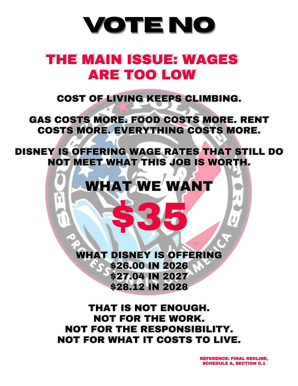 Disneyland SPFPA Local 1955 urging its members to vote no on its SPFPA / Disneyland contract