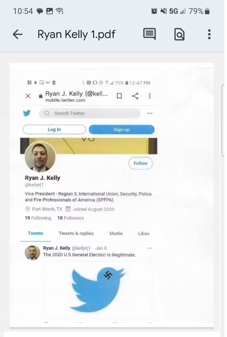 SPFPA Region 3 VP Ryan Kelly Swastika Twitter Post on the 2020 Presidential Election. SPFPA #SPFPA #SPFPAUNION
International Union, Security, Police & Fire Professionals of America SPFPA, EYES on SPFPA, #SPFPARyanKelly
