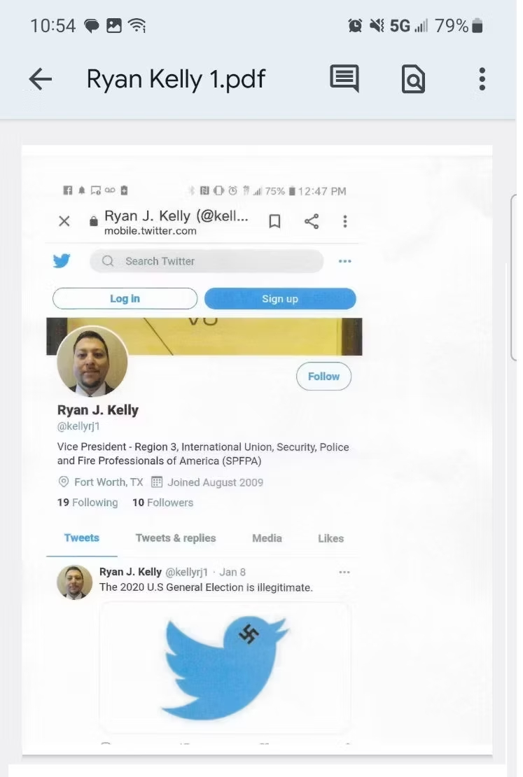 SPFPA Region 3 VP Ryan Kelly Swastika Twitter Post on the 2020 Presidential Election. SPFPA #SPFPA #SPFPAUNION
International Union, Security, Police & Fire Professionals of America SPFPA, EYES on SPFPA, #SPFPARyanKelly

