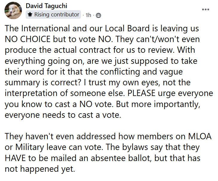 SPFPA Local 1955 Disneyland member David Taguchi denounces the SPFPA International Union over its ratification voting procedures