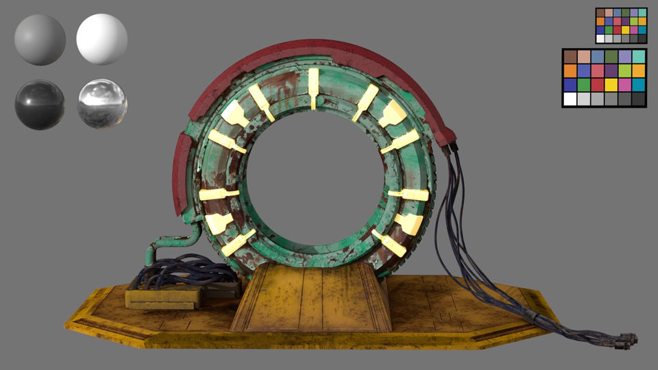 Render of a 3D modeled portal that's worn and rusty. 