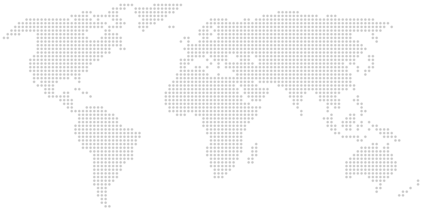 World map depicted by dots.