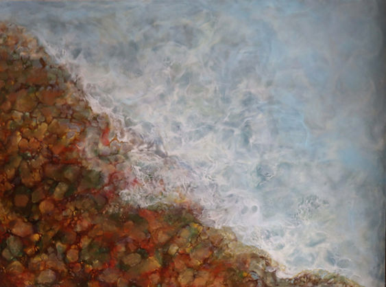 Encaustic seascape, coastal, beach, waves, beeswax, painting, art